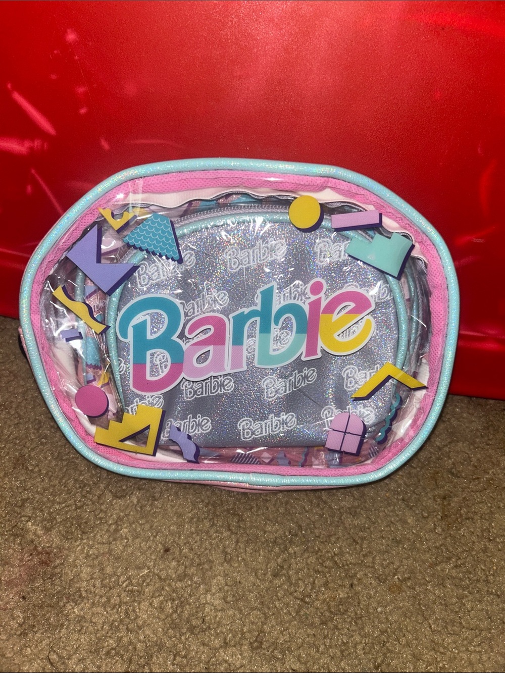 Barbie Clear Cosmetic Bag with Pink and Aqua Trim